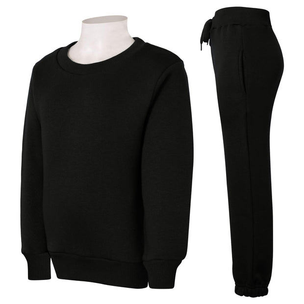 Kids Plain Tracksuit Sweatshirt Set Jumper and Bottoms PE School Girls Boys 2-13