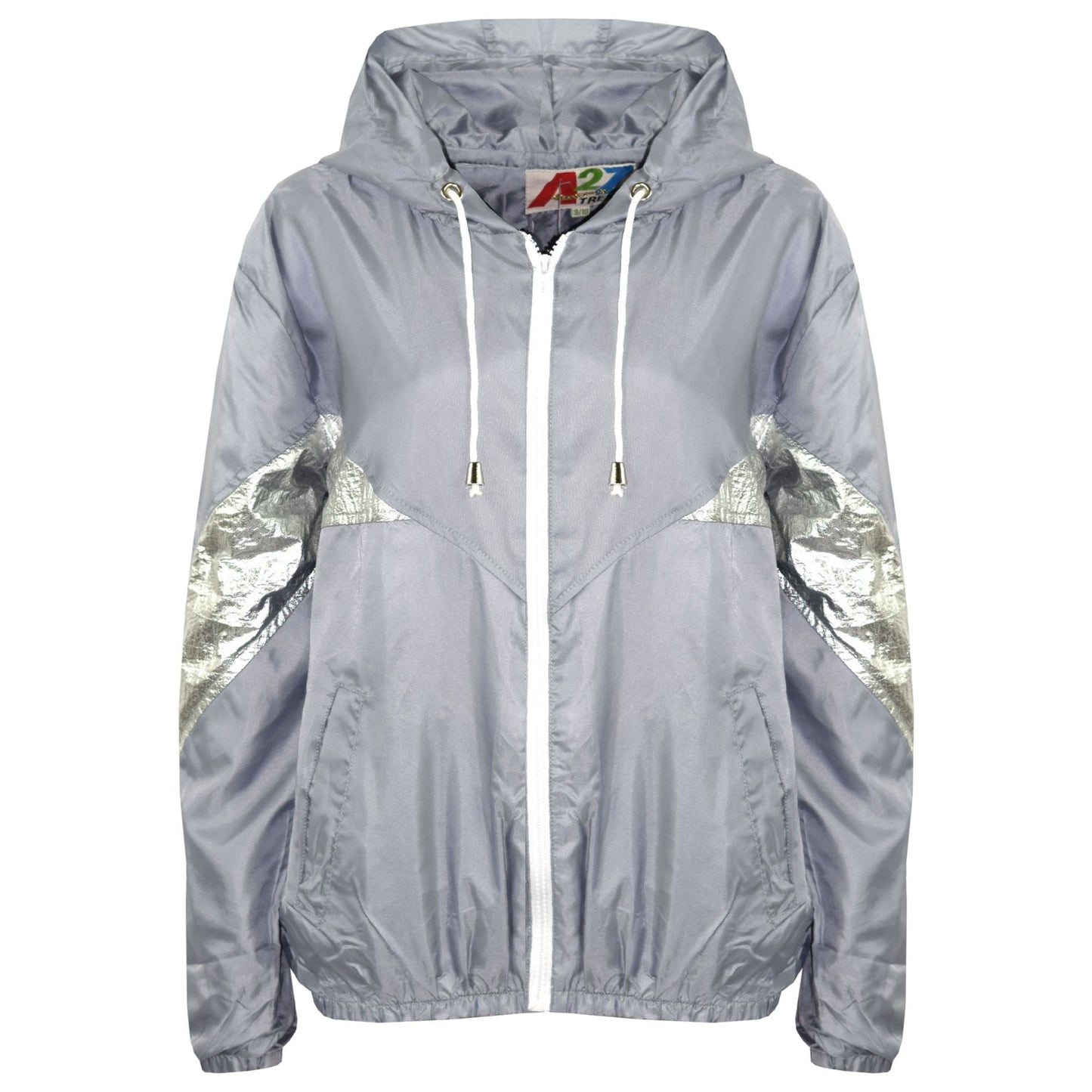 A2Z 4 Kids Girls Boys Windbreaker Jackets Metallic Panelled Hooded Raincoats