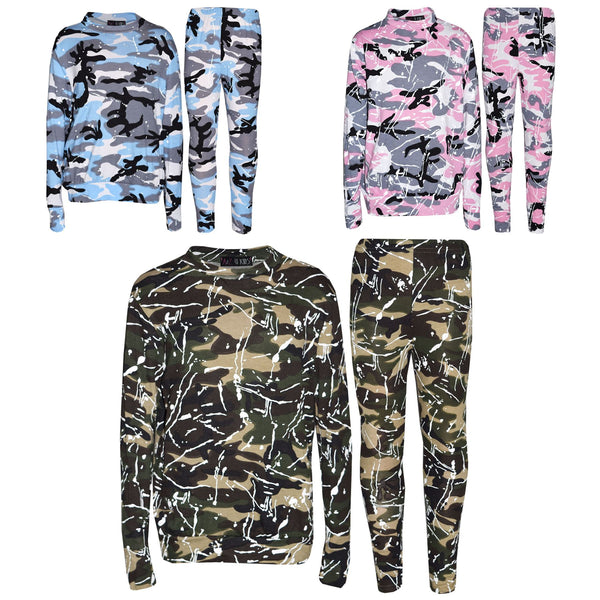 Kids Lounge Suit Girls Camouflage Splash Print Jogging Suit Tracksuit 7-13 Years