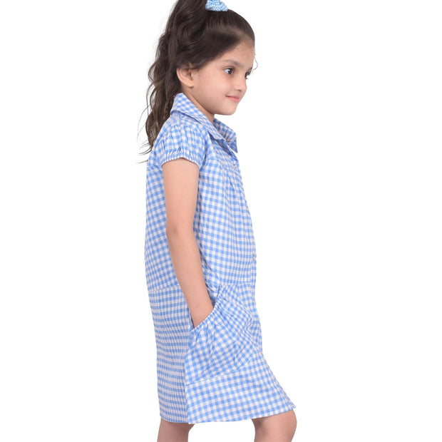 Girls Gingham School Dress Pack Of 2 Check Print Dresses With Matching Scrunchie - A2Z 4 Kids