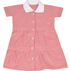 Kids Girls Gingham School Dress Check Button Up Tiered Dresses With Scrunchies