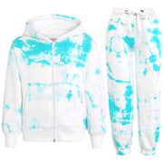 A2Z 4 Kids Girls Tracksuit Designer's Tie Dye Print Fleece Blue Hooded Zip Up Hoodie & Bottom Jogging Suit Joggers Age 5 6 7 8 9 10 11 12 13 Years