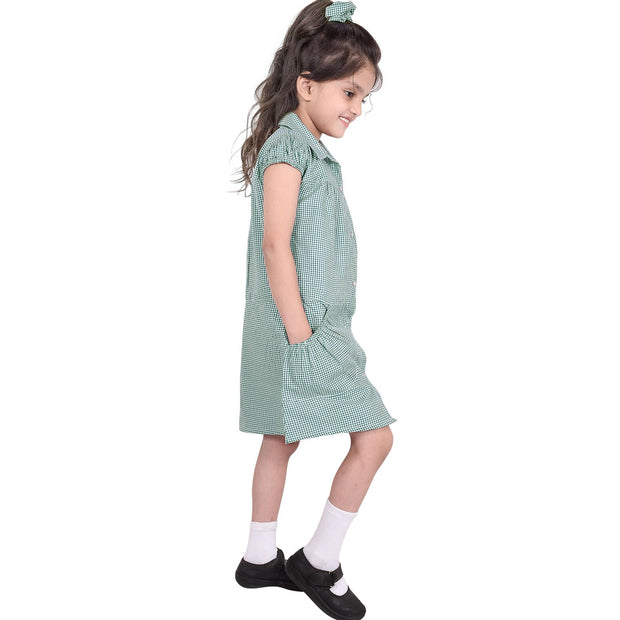 Kids Girls Pack Of 2 Uniform School Dress Gingham Dress With Matching Scrunchies