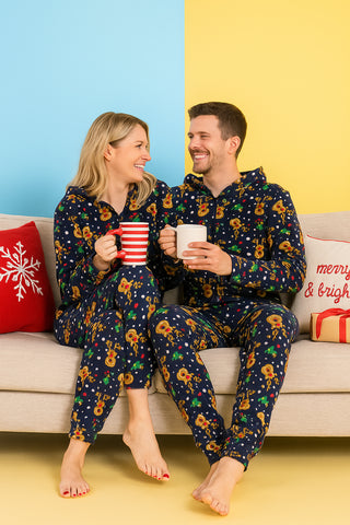 A2Z Men Womens Xmas Micro Fleece Hooded Soft Warm All in One Festive Pyjamas