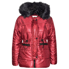 Kids Girls Jackets Puffer Hooded Detachable Faux Fur Wet Look Padded Long Coats
