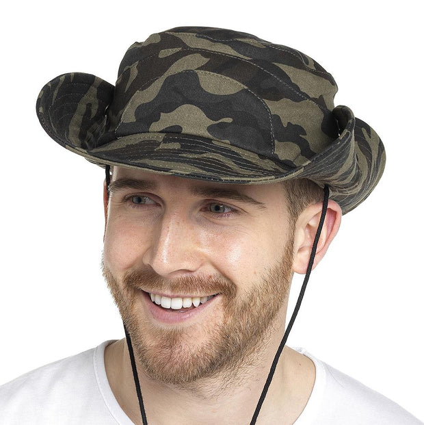 Mens Sun Hats Safari Protection Hat Cotton Breathable With Adjustable Chin Strap