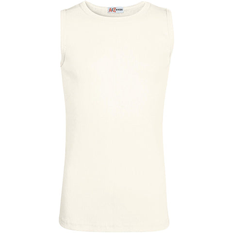 Kids Girls Ribbed Vest Top 100% Thick Cotton Fashion Tank Tops T Shirt 2-13 Year