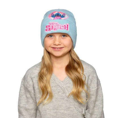 Disney Stitch Girls Pink Blue Embroidered Winter Beanie Hats 2 Pack One Size