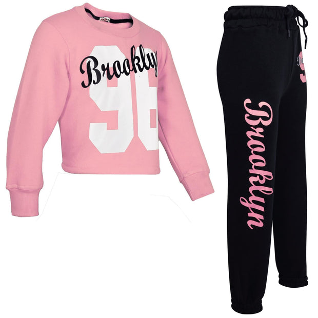 A2Z 4 Kids Girls Sweat Suit Tracksuit Crop Top Sweatshirt Sweat Pants 2 Piece Baby Pink Lounge Suit Set for Children Top Bottom Loungewear Gifts for Children Girls & Boys Age 5-13 years