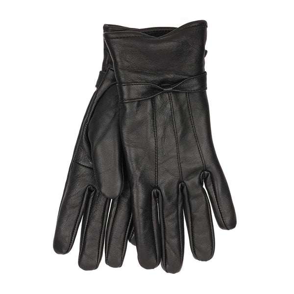 Ladies Leather Gloves Winter Warm Sheepskin Gloves Soft Lining With Bow Mittens