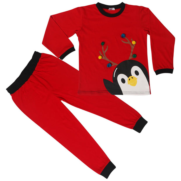 Kids Girls Boys Christmas Pyjamas Children PJs 2 Piece Penguin Set Lounge Suit - A2Z 4 Kids