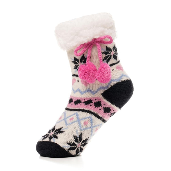 Kids Girls Fluffy Sherpa Fleece Lining Christmas Socks with Non Slip Gripper