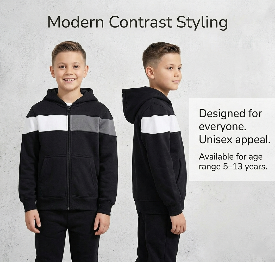 Kids Girls Boys Tracksuit Contrast Panelled Hoodie & Bottom Jogging Suits