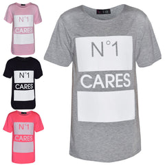 Girls Top Kids Designer's No 1 Cares Print Fashion T Shirt Tops Age 7-13 Years