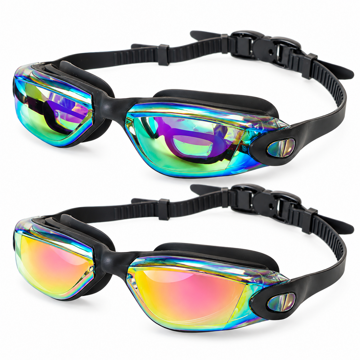 A2Z Adult Swimming Goggles 2 Pack Adjustable Strap Silicone Frame Pool Eyewear
