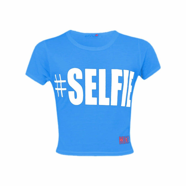 KIDS GIRLS NEW SEASON " # SELFIE " PRINTED CROP TOP T SHIRT 7 8 9 10 11 12 13 Yr