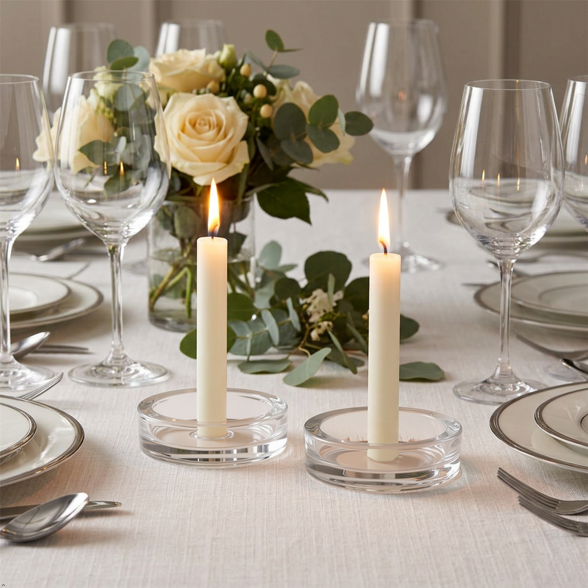 A2Z Round Glass Candle Holder Plate Clear Tea Light Display Tray