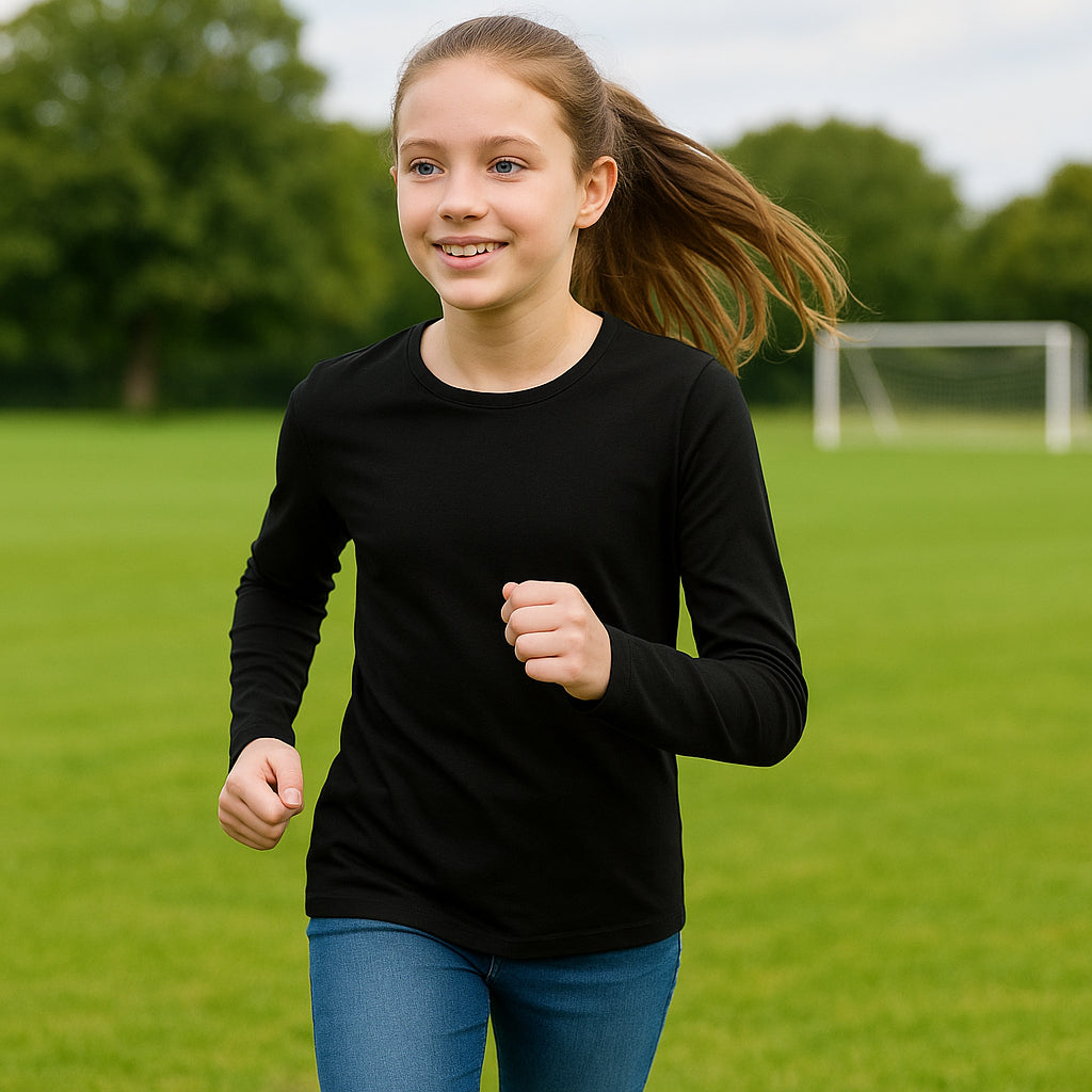 A2Z 4 Kids Girls Plain Long Sleeve T Shirt Soft Feel PE School Activewear Shirts