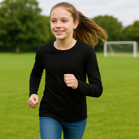 A2Z 4 Kids Girls Plain Long Sleeve T Shirt Soft Feel PE School Activewear Shirts