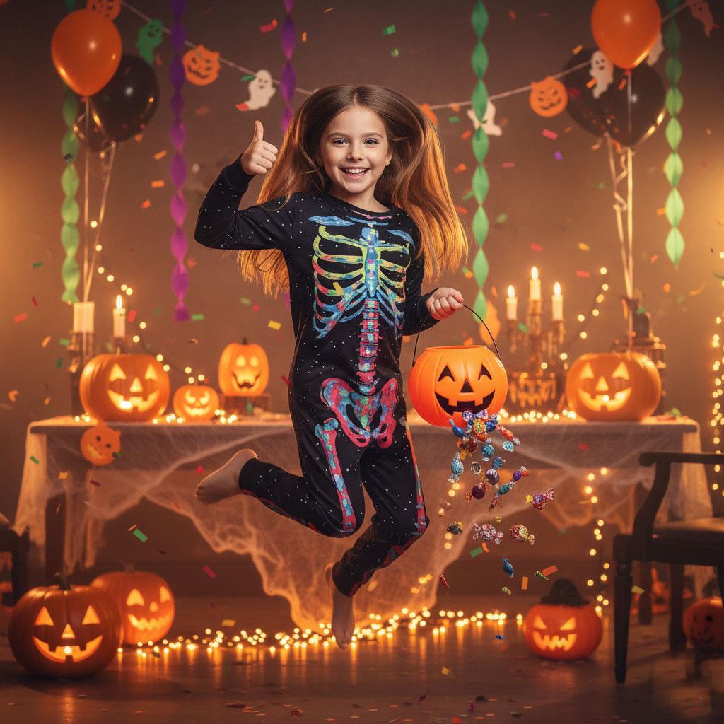 Kids Girls Boys Halloween Skeleton Costume A2ZOnesie One Piece Party Fancy Dress
