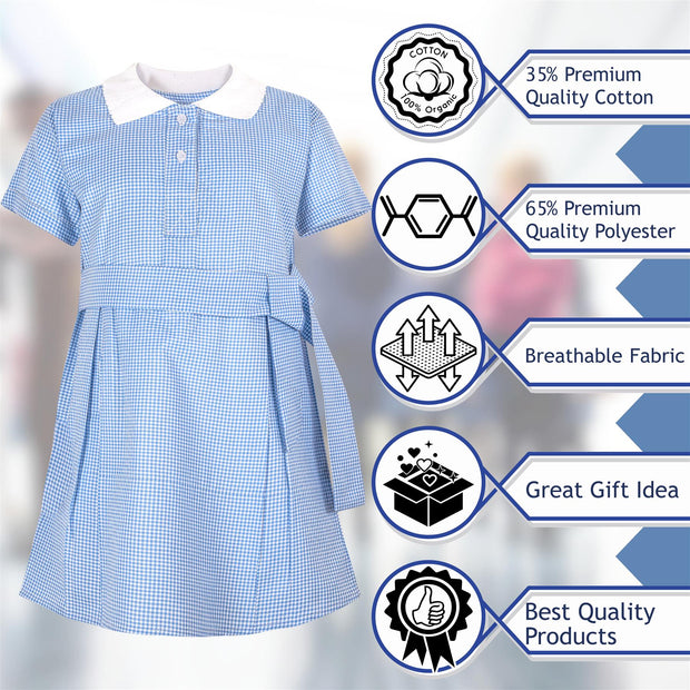 Girls 2 Pack Gingham School Dress Check Belted Dresses With Matching Scrunchies - A2Z 4 Kids