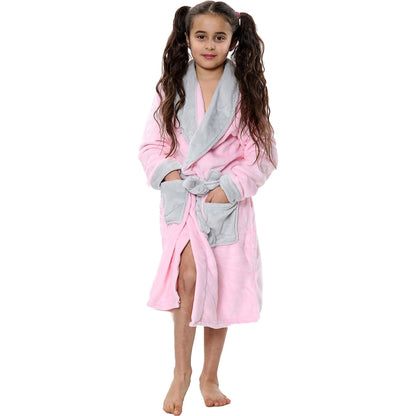 Kids Soft Fleece Bathrobe Dressing Gown Hooded Swim Beach Girls Boys 2-13 years