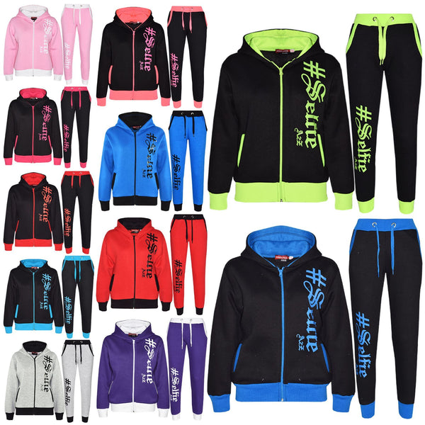 Kids #Selfie Tracksuit Hoodie with Jogger Sweatpants Children Age 5-13 Years