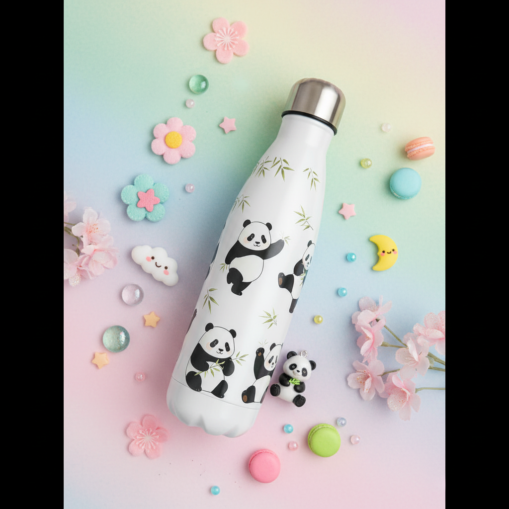 Panda Stainless Steel Water Bottle 500ml Insulated Kids School Travel BPA Free