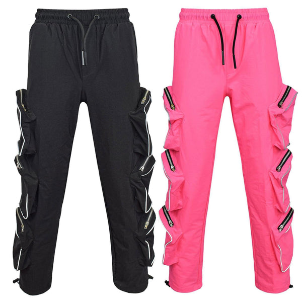 Kids Girls Cargo Trousers Elasticated Waist Comfortable Joggers Casual Pants