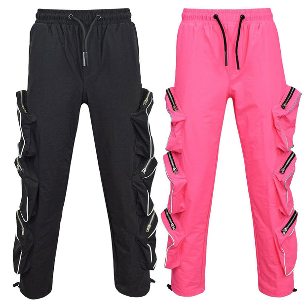 Kids Girls Cargo Trousers Elasticated Waist Comfortable Joggers Casual Pants