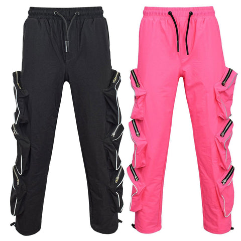 Kids Girls Cargo Trousers Elasticated Waist Comfortable Joggers Casual Pants