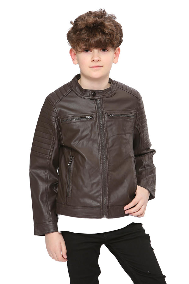 A2Z 4 Kids Motorcycle Biker Dark Brown Jacket PU Leather Jacket Zipper Stylish Boys Age 5-13 Years