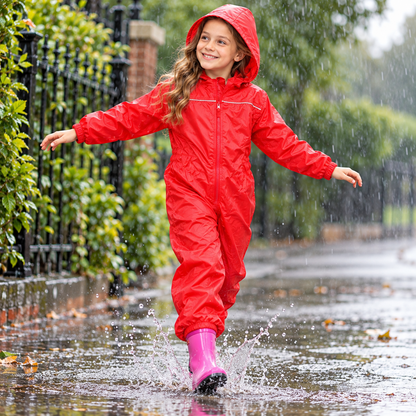 Girls Boys Raincoat Kids Puddle Suit Rainwear Waterproof Hooded Rainsuit 2-13 Yr
