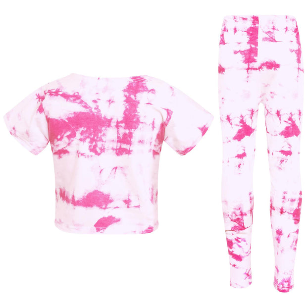 A2Z 4 Kids Girls Crop Top & Legging Neon Pink Tie Dye Print Trendy Fashion Summer Outfit Clothing Sets New Age 5 6 7 8 9 10 11 12 13 Years