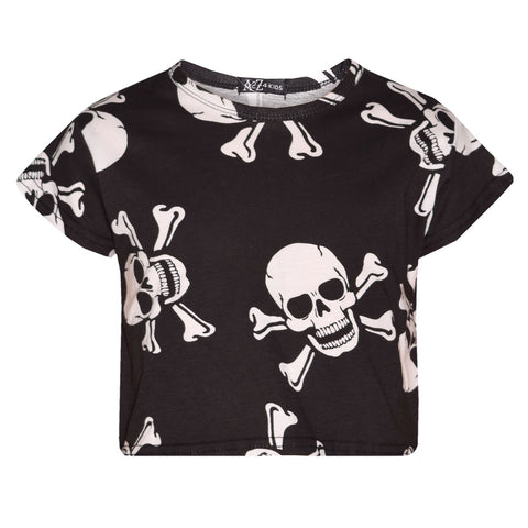 Kids Girls Boys Skull Print Crop Top Legging Skater Dress Halloween Costume 5-13