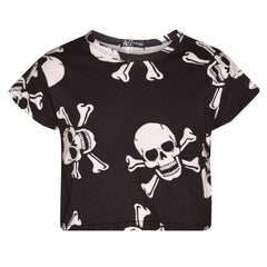 Kids Girls Boys Skull Print Crop Top Legging Skater Dress Halloween Costume 5-13