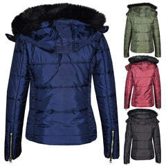 Girls Puffer Jacket Quilted Winter Coat Faux Fur Hood Warm Padded Zipped Coat