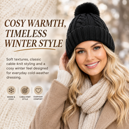 A2Z Ladies Hats Cable Chunky Bobble Knit Pom Pom Winter Warm Cozy Women Caps