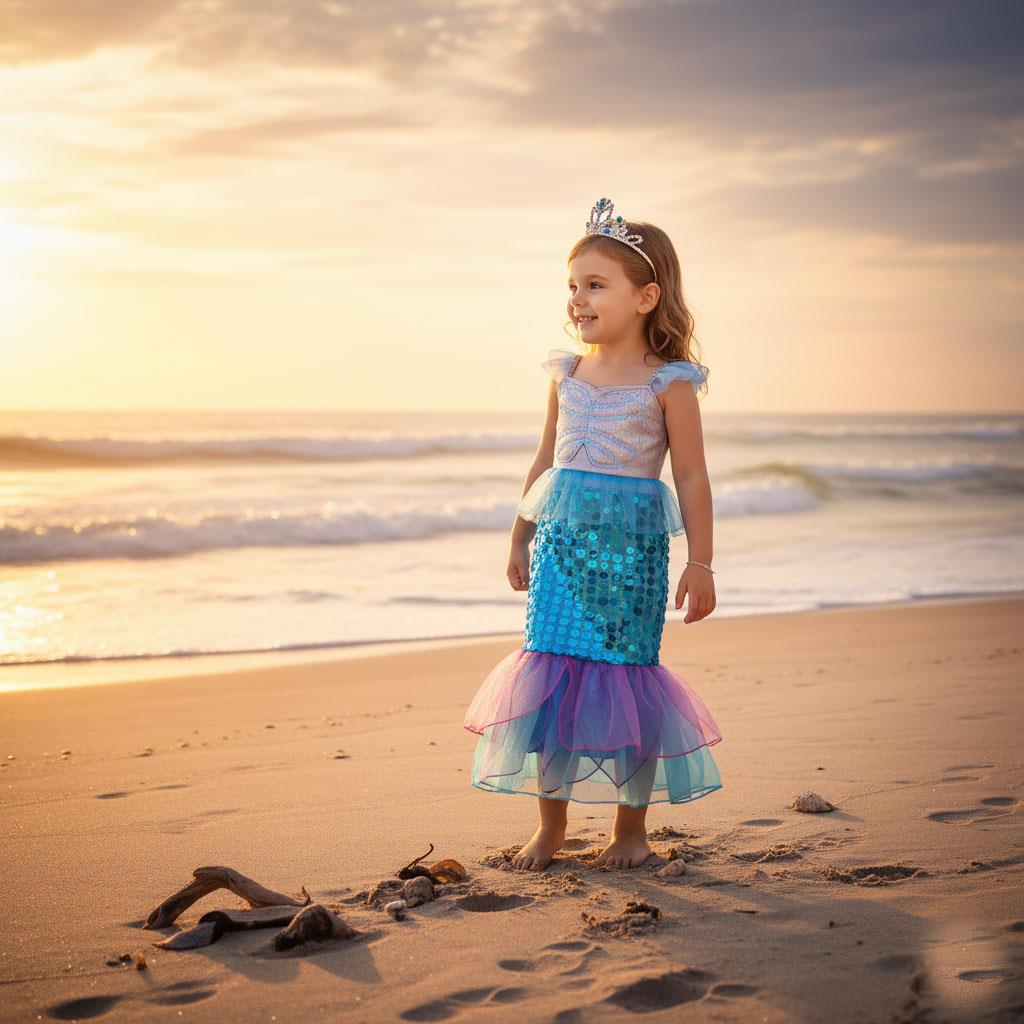 A2Z 4 Kids Girls Mermaid Halloween Costume Dress with Crown Kid Sparkly Sequin