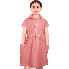 Kids Girls Gingham School Dress Check Dresses With Matching Scrunchies 2-14