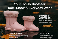 Kids Girls Ladies Warm Rain Boots with Faux Fur Lining Waterproof PVC Mummy Boot