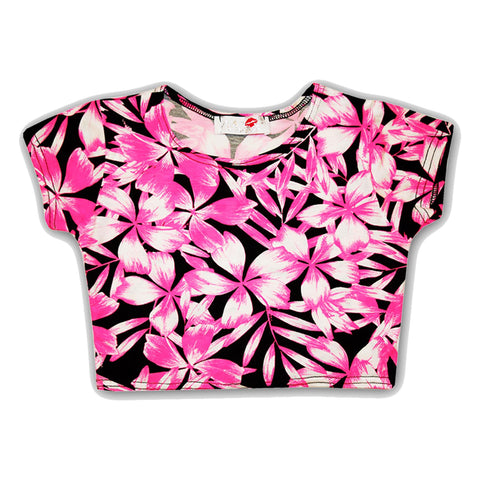 Kids Girls Neon Pink Floral Print Midi Dress Crop Top Legging Playsuit Age 7-13
