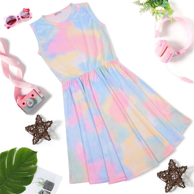 A2Z 4 Kids Girls Childrens Rainbow Galaxy Tie Dye Skater Dress Casual Party Gift Age 5 6 7 8 9 10 11 12 13 Years