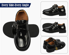 Kids Boys Teens Black Patent School Shoes Touch Fasten Non-Slip Trainers 10 to 5