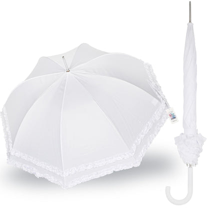 A2Z Ladies Bridal Umbrella Wedding Brolly Double Ruffle Lace Walking Dome Canopy