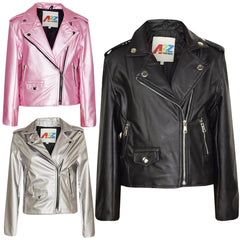 Girls Jackets Kids PU Faux Leather Jacket Zip Up Biker Coat New Age 5-13 Years