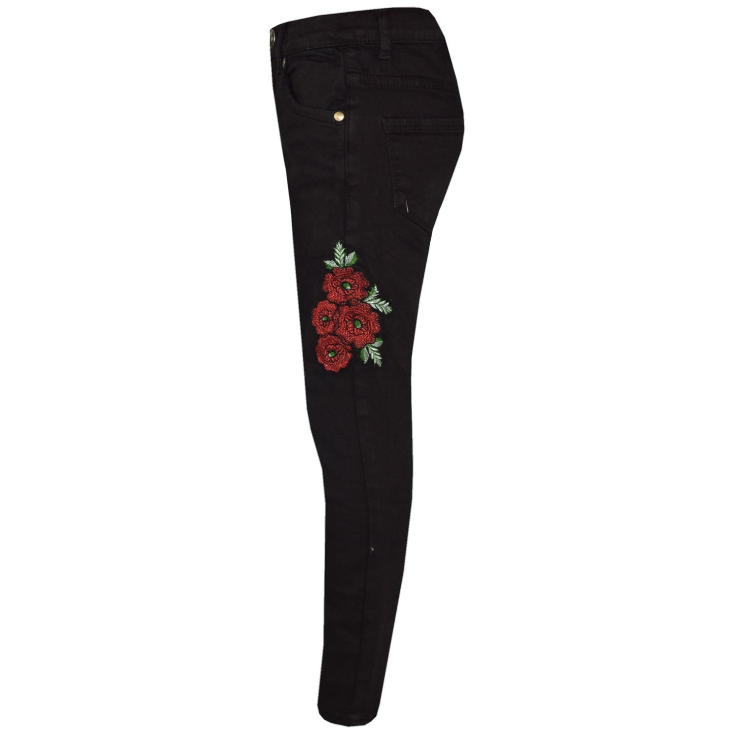 Girls Stretchy Jeans Kids Roses Print Denim Pants Trousers Jeggings 5-13 Years
