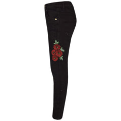 Girls Stretchy Jeans Kids Roses Print Denim Pants Trousers Jeggings 5-13 Years