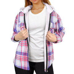 A2Z Ladies Shacket Shirt Jacket Checked Zipped Top Hooded Warm Coat Size S-4XL
