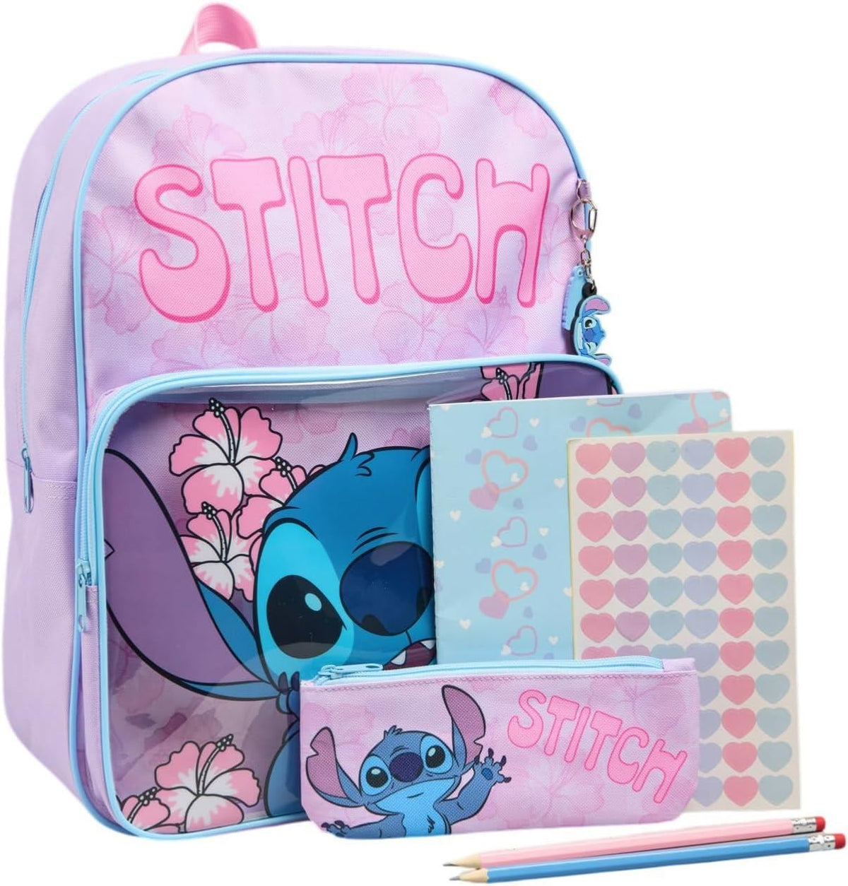 Disney Stitch Girls Backpack Set with Pencil Case Notebook Stickers & Keyring